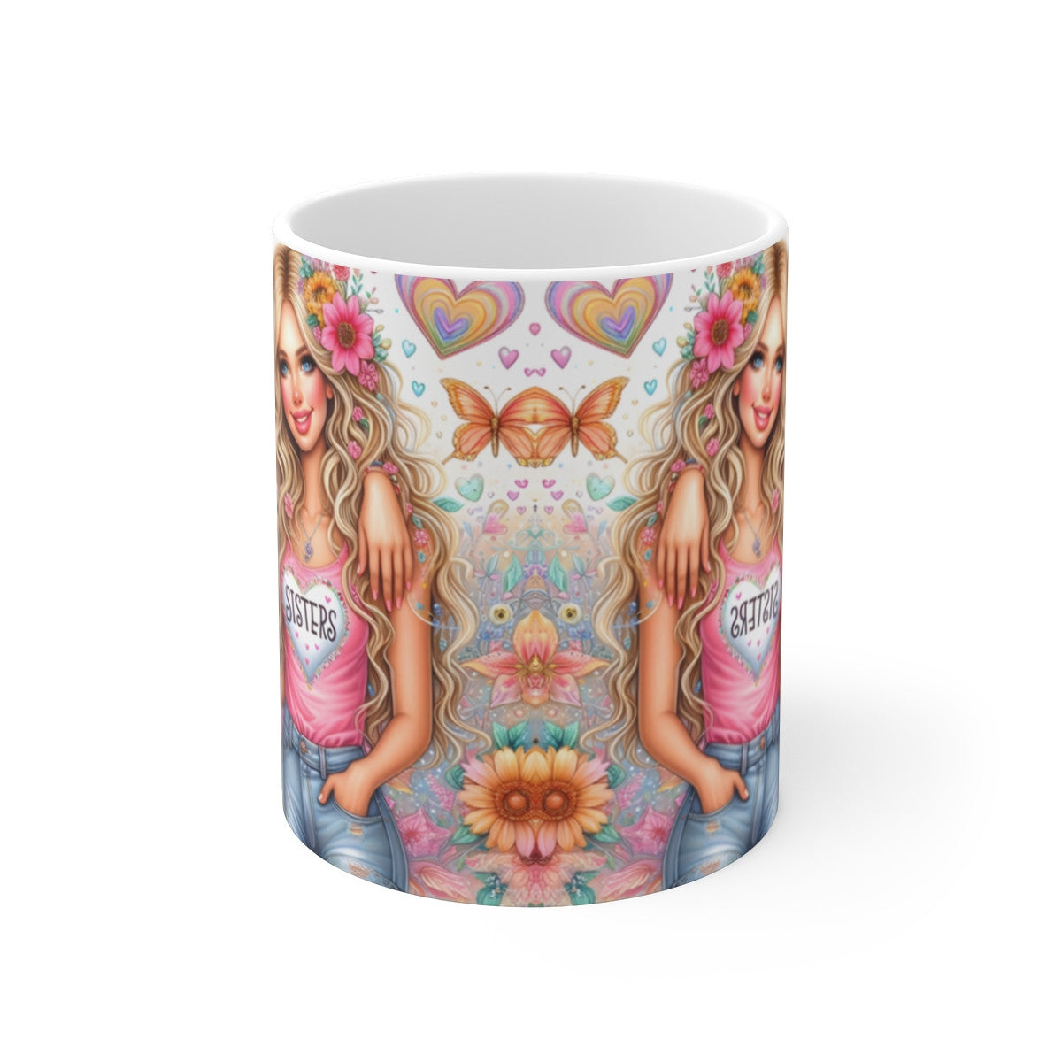 Mug céramique 325 ml – Illustration « Sisters » amitié entre sœurs – Cadeau original pour sœur, meilleure amie
