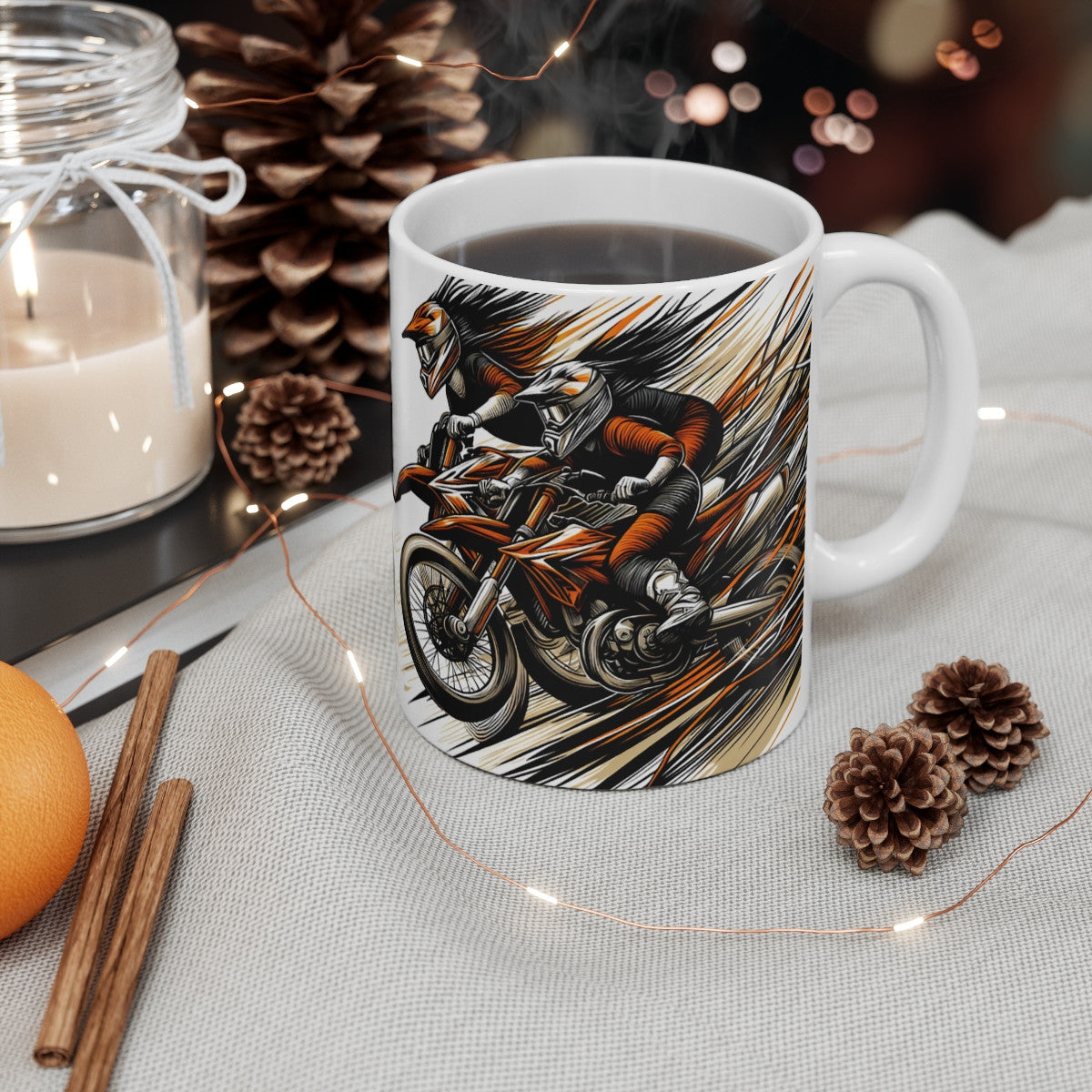 Mug motocross – Tasse en céramique 325 ml – Illustration graphique dirt bike & sport extrême – Cadeau pilote enduro