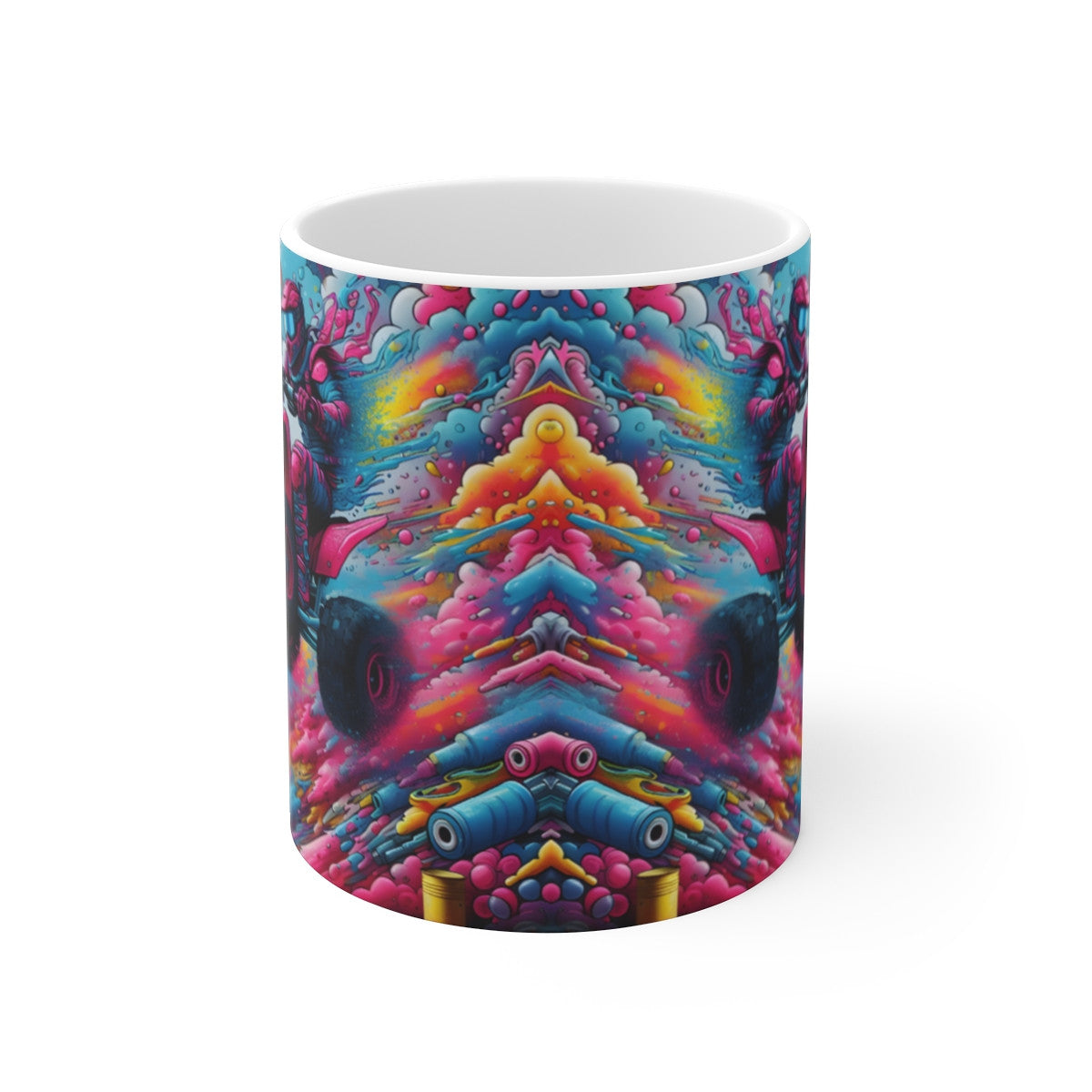 Mug quad – Tasse en céramique 325 ml – Illustration street art pilote ATV rose fluo – Cadeau fan de sports extrêmes
