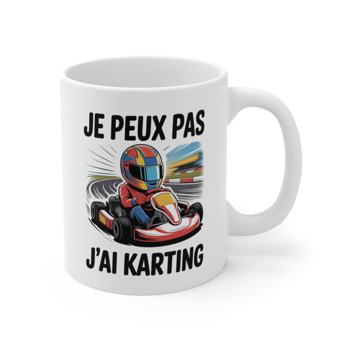 Mug humour karting – « Je peux pas j’ai karting » – Tasse céramique 325 ml – Cadeau original pour pilote