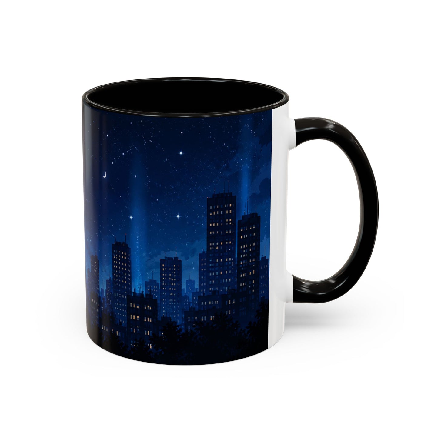 Tasse Ville de Nuit et Étoiles – Mug Skyline Urbain et Ciel Nocturne – Design Moderne Relaxant – Céramique 325ml