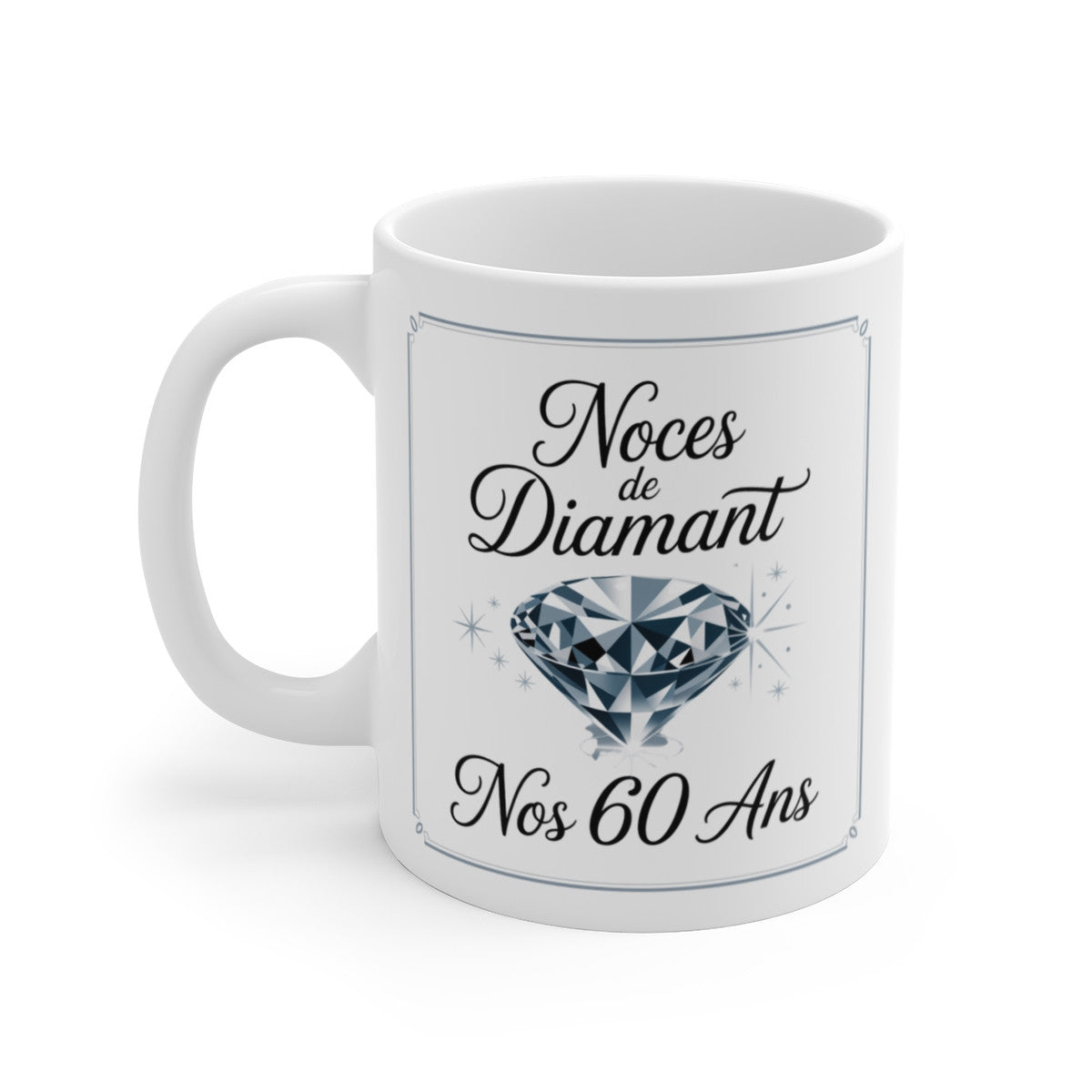 Mug Noces de Diamant – 60 Ans de Mariage – Tasse Céramique 325 ml – Cadeau Anniversaire de Mariage Époux Épouse