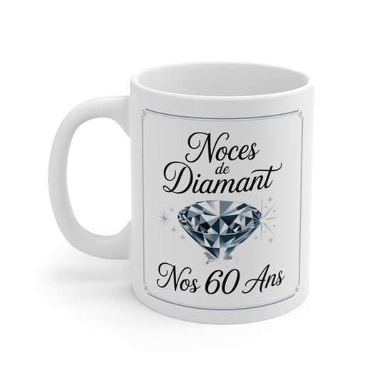 Mug Noces de Diamant – 60 Ans de Mariage – Tasse Céramique 325 ml – Cadeau Anniversaire de Mariage Époux Épouse