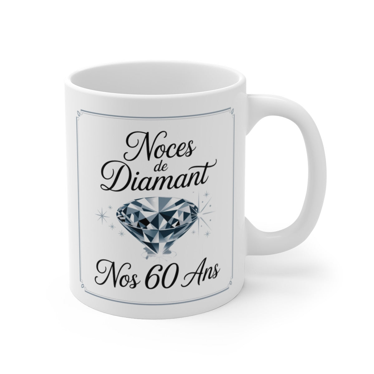 Mug Noces de Diamant – 60 Ans de Mariage – Tasse Céramique 325 ml – Cadeau Anniversaire de Mariage Époux Épouse