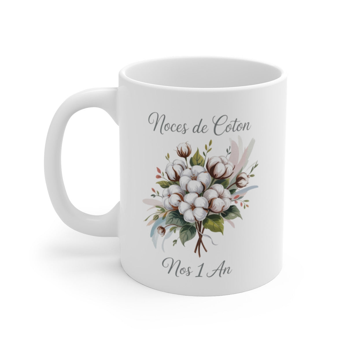 Mug Noces de Coton – 1 An de Mariage – Tasse Céramique 325 ml – Cadeau Anniversaire de Mariage Époux Épouse