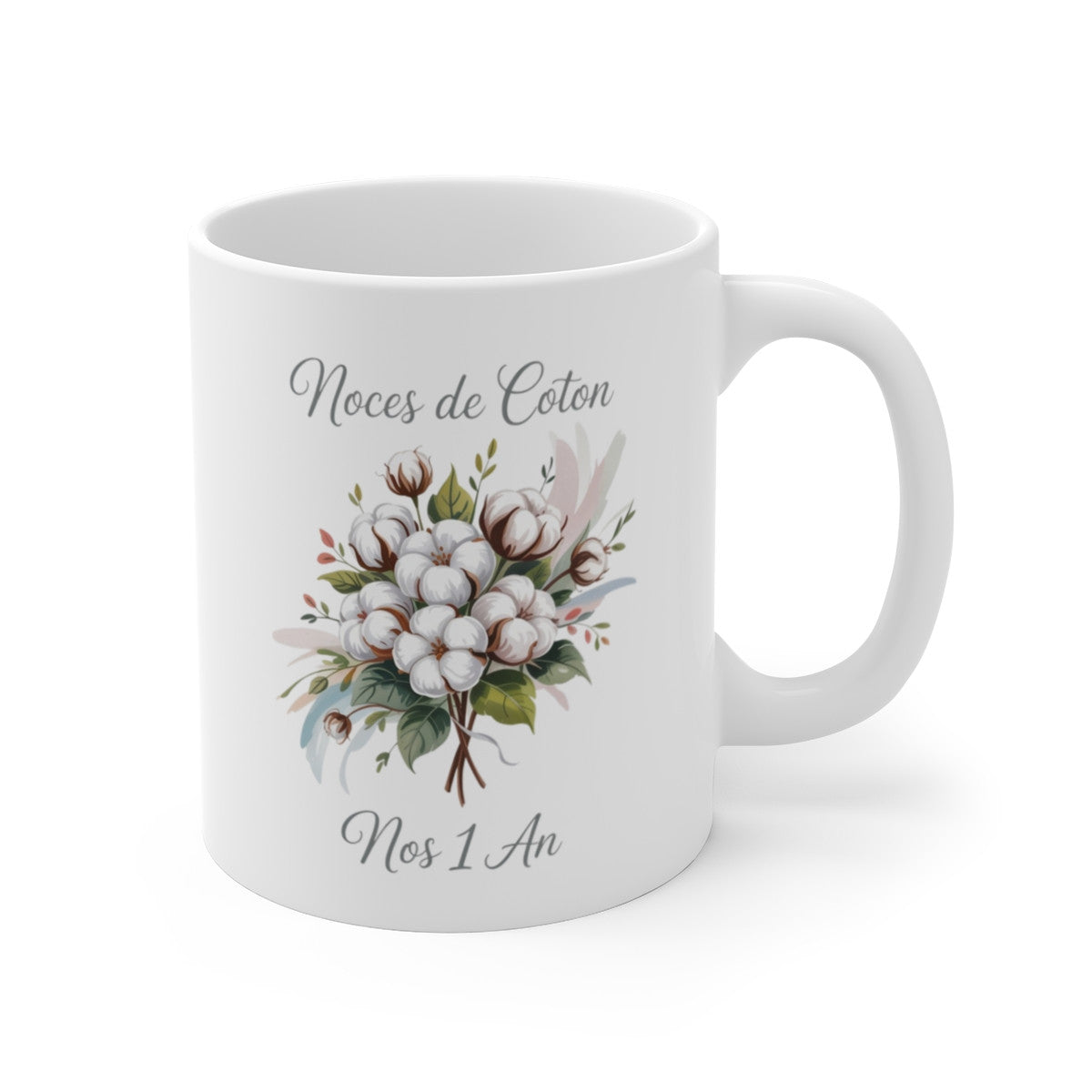 Mug Noces de Coton – 1 An de Mariage – Tasse Céramique 325 ml – Cadeau Anniversaire de Mariage Époux Épouse
