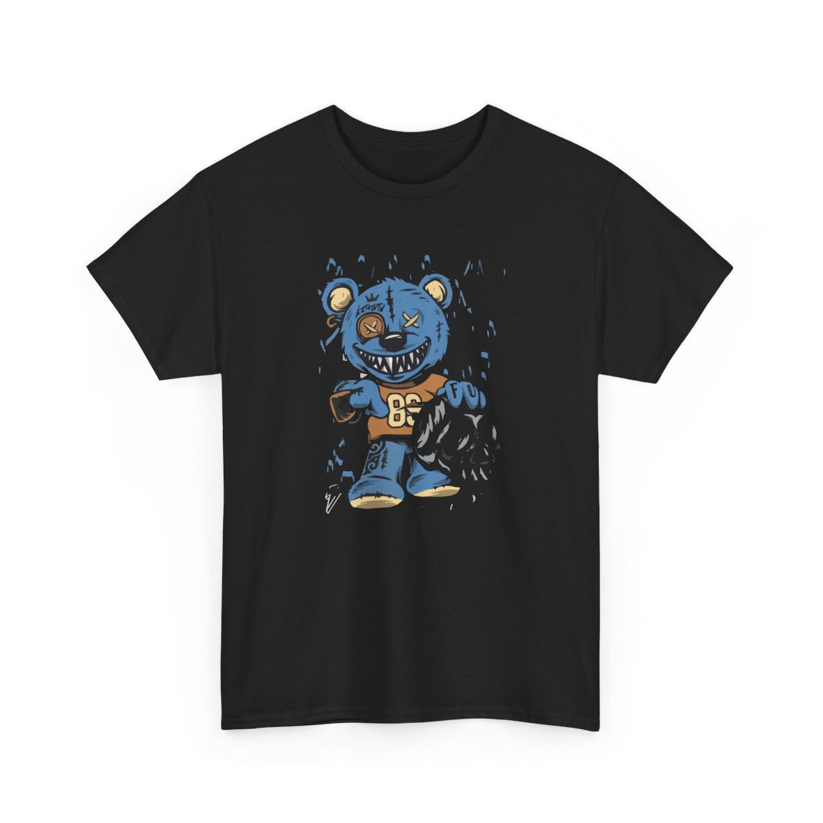 Tee Shirt Ours Méchant Bleu – T-shirt Graphique Unisexe Noir – Style Cartoon Bad Boy Streetwear