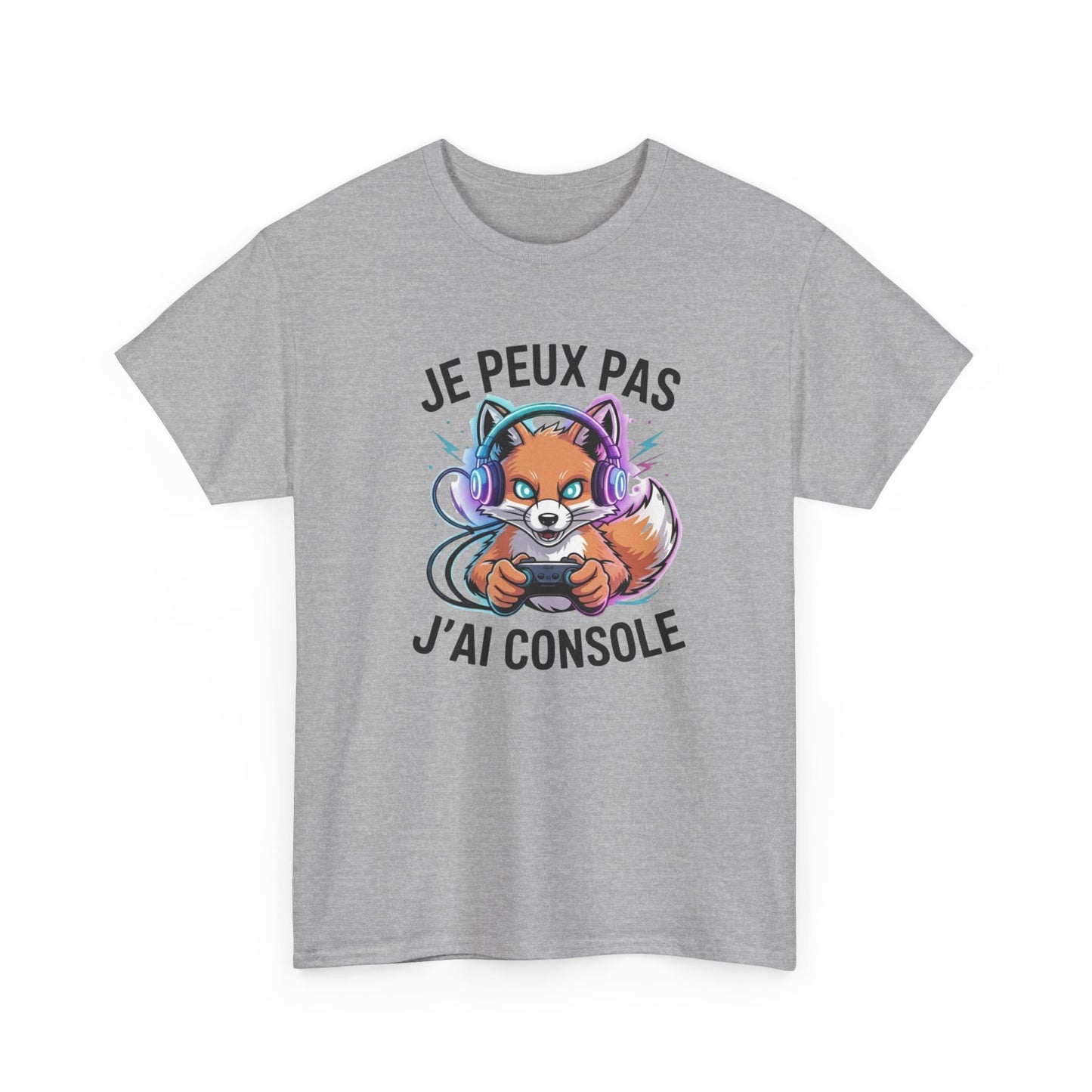 T-Shirt Gamer Homme Femme – Tee Shirt Jeu Vidéo Renard Console – Cadeau Gaming Drôle Noir Blanc Gris