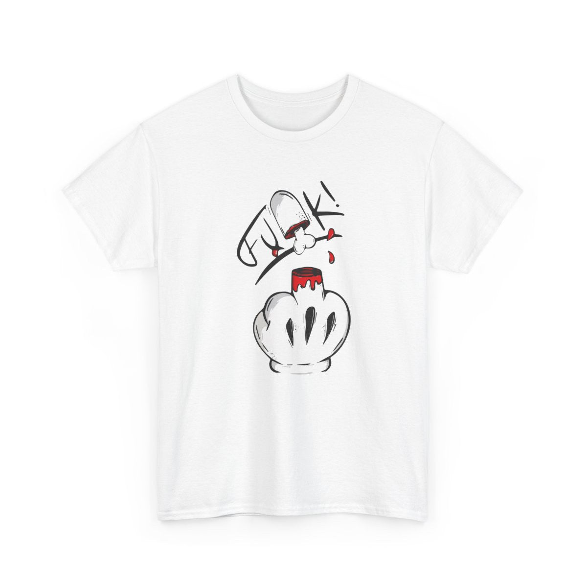Tee Shirt Doigt Coupé Cartoon “F*CK!” – T-shirt Graphique Unisexe Humoristique – Blanc Gris S-3XL