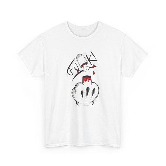 Tee Shirt Doigt Coupé Cartoon “F*CK!” – T-shirt Graphique Unisexe Humoristique – Blanc Gris S-3XL