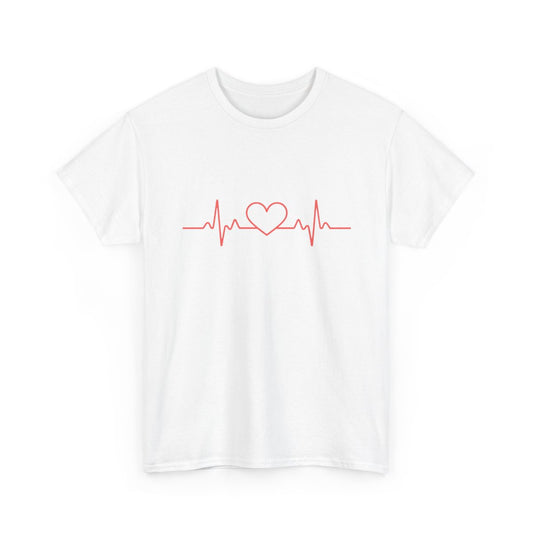 Tee Shirt Battement de Cœur Rouge – T-shirt Unisexe Électrocardiogramme Amour – Noir Blanc Gris S-3XL