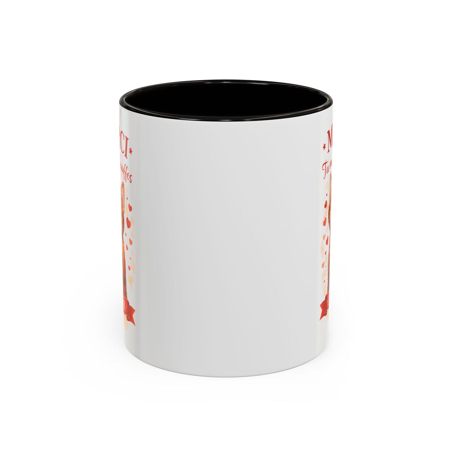 Tasse Chat Mignon Amour “Merci Tu me Réchauffes le Cœur” – Mug Cadeau Chat Affectueux Noir Bleu Rouge