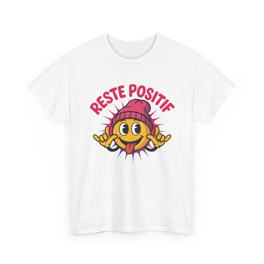 Tee Shirt Adulte Reste Positif Smiley Bonnet – T-Shirt Unisexe Humour Streetwear Coton Blanc ou Sport Grey S-3XL