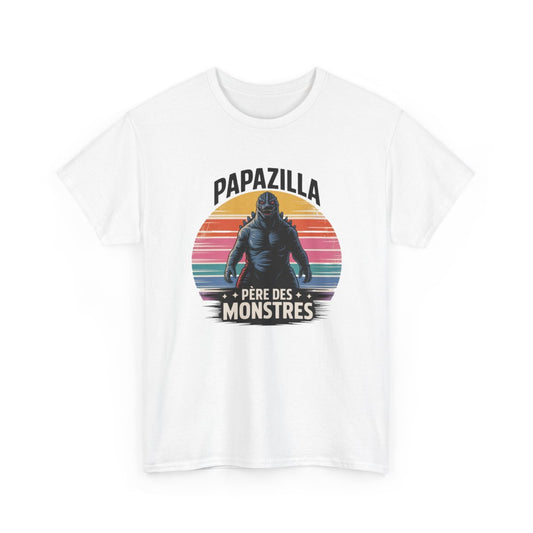 Tee Shirt Papazilla Père des Monstres – T-Shirt Unisexe Humour Papa Cadeau Fête des Pères Blanc ou Sport Grey S-3XL