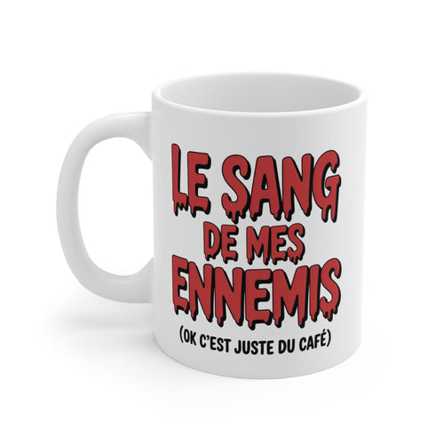 Tasse Humour 325ml – Mug Céramique “Le Sang de mes Ennemis” – Idée Cadeau Drôle Café Bureau Geek