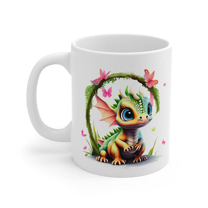 Mug Bébé Dragon Féérique 325ml – Tasse Céramique Fantasy Kawaii avec Papillons – Cadeau Magique