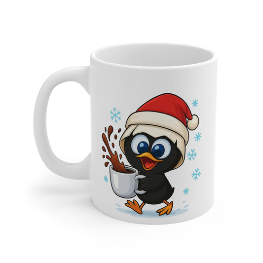 Mug Céramique Calimero  Poussin Noël – Tasse Festive Flocons Mignonne 325ml – Cadeau Original Café