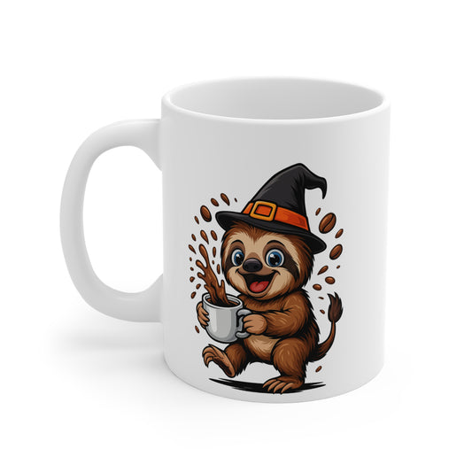 Mug Céramique Paresseux Sorcier Café – Tasse Halloween Mignonne 325ml – Cadeau Original Animaux Caféine