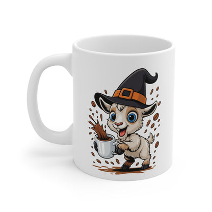 Mug Chèvre Sorcière Café – Tasse Céramique 325ml – Illustration Animalière Drôle Halloween
