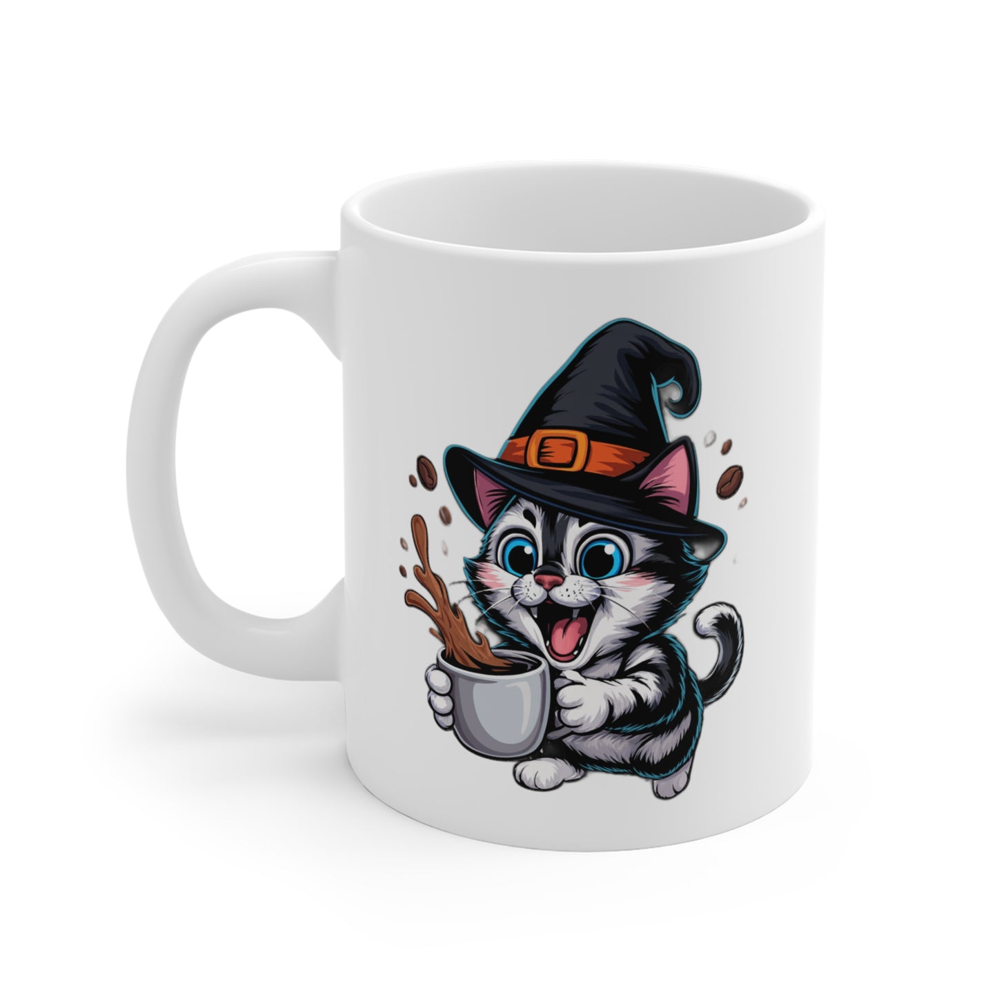 Mug Chat Sorcier Halloween 325ml – Tasse Céramique Chat Noir avec Chapeau et Café – Cadeau Original Fête d’Halloween