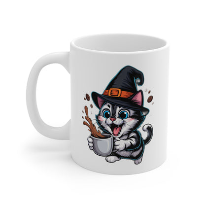 Mug Chat Sorcier Halloween 325ml – Tasse Céramique Chat Noir avec Chapeau et Café – Cadeau Original Fête d’Halloween