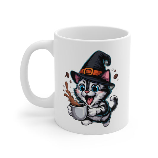 Mug Chat Sorcier Halloween 325ml – Tasse Céramique Chat Noir avec Chapeau et Café – Cadeau Original Fête d’Halloween