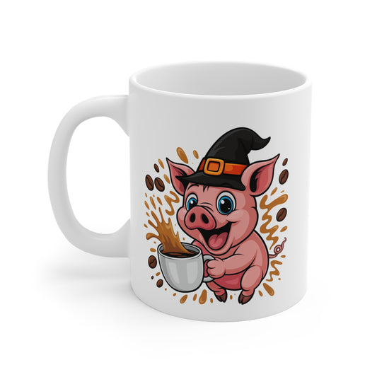 Mug Cochon Sorcier Halloween 325ml – Tasse Céramique Drôle avec Café Débordant – Cadeau Original Fête d’Halloween