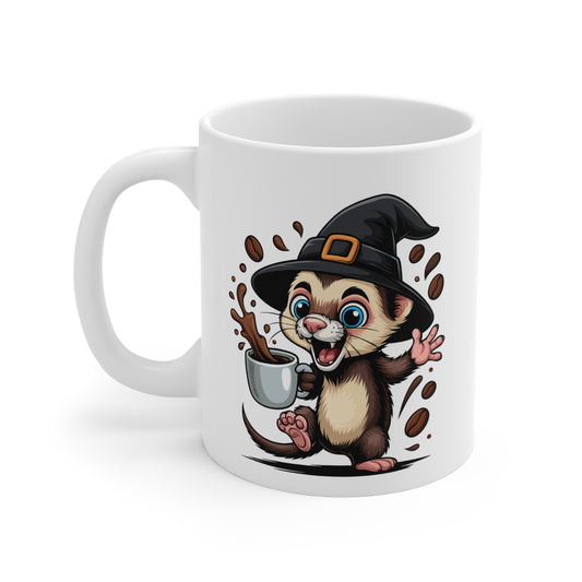 Mug Furet Sorcier Café – Tasse Céramique 325ml – Illustration Animalière Drôle Halloween