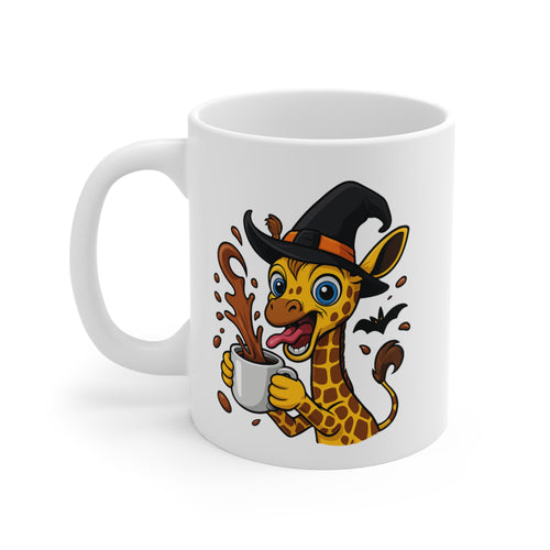 Mug Girafe Sorcière Café – Tasse Céramique 325ml – Illustration Animalière Drôle Halloween
