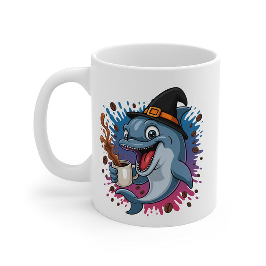 Mug Halloween Dauphin Sorcier – Tasse Céramique 325ml Café Thé Chocolat Chaud – Cadeau Original et Amusant