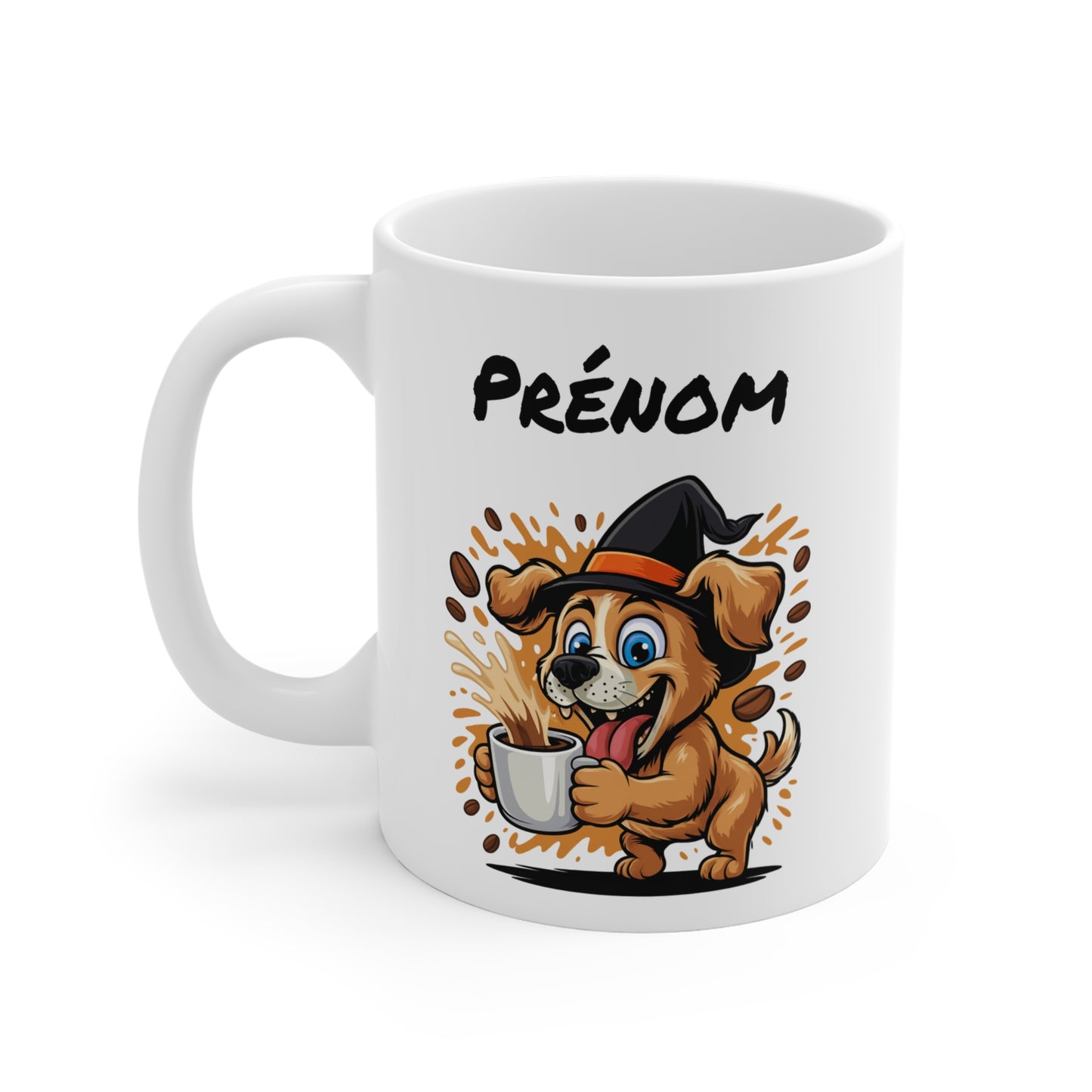 Mug Halloween Personnalisable Chien Sorcier – Tasse Céramique 325ml avec Prénom – Cadeau Original Café Thé Chocolat Chaud