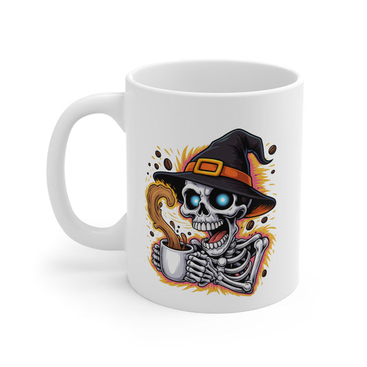 Mug Halloween Squelette Sorcier – Tasse Céramique 325ml – Illustration Effrayante et Drôle – Cadeau Café ou Thé