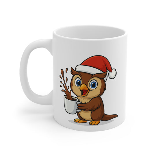 Mug Hibou Noël 325ml – Tasse Céramique Mignonne avec Bonnet Rouge – Cadeau Fêtes Original