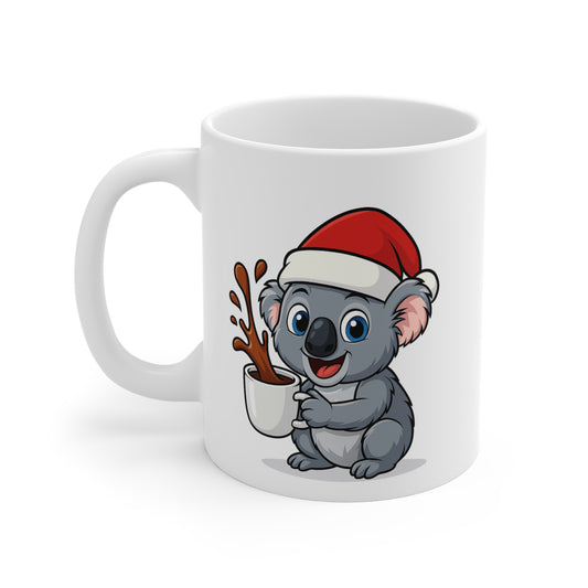 Mug Koala Noël 325ml – Tasse Céramique Mignonne avec Bonnet Rouge – Cadeau Fêtes Original