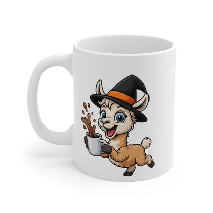 Mug Lama Sorcier Café – Tasse Céramique 325ml – Illustration Drôle Halloween Animal