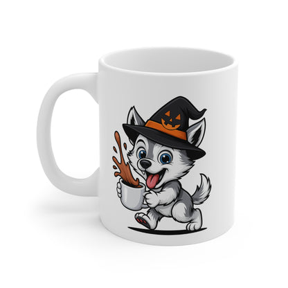 Mug Loup Sorcier Café – Tasse Céramique 325ml – Illustration Animalière Drôle Halloween
