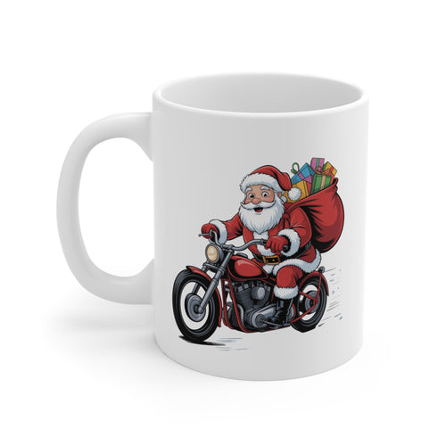 Mug Père Noël à Moto 325ml – Tasse Céramique Cadeau Original Motard – Compatible Micro-ondes et Lave-vaisselle