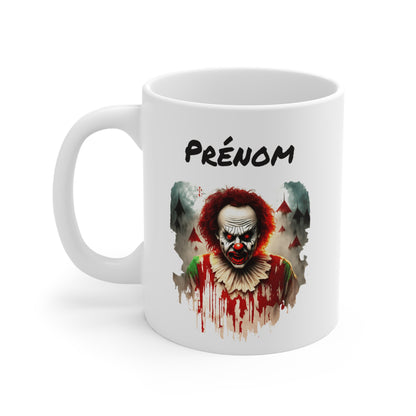 Mug Personnalisé Clown Horreur 325ml – Tasse Céramique Prénom Halloween – Cadeau Effrayant Film