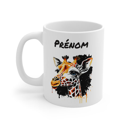 Mug Personnalisé Girafe Artistique 325ml – Tasse Céramique Prénom Animal Sauvage Design Moderne – Cadeau Original