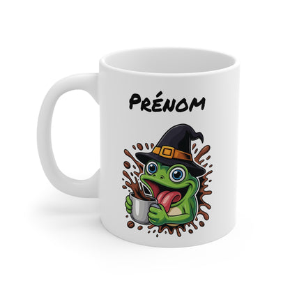 Mug Personnalisé Grenouille Sorcière Halloween 325ml – Tasse Céramique Prénom Drôle et Festif – Cadeau