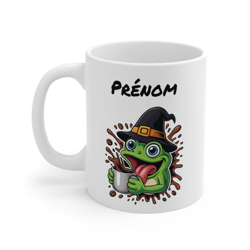 Mug Personnalisé Grenouille Sorcière Halloween 325ml – Tasse Céramique Prénom Drôle et Festif – Cadeau