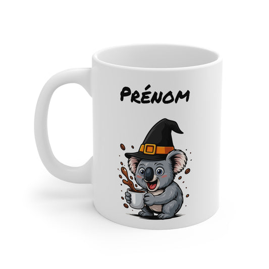 Mug Personnalisé Koala Sorcier Halloween 325ml – Tasse Céramique Prénom Drôle et Festif – Cadeau Original