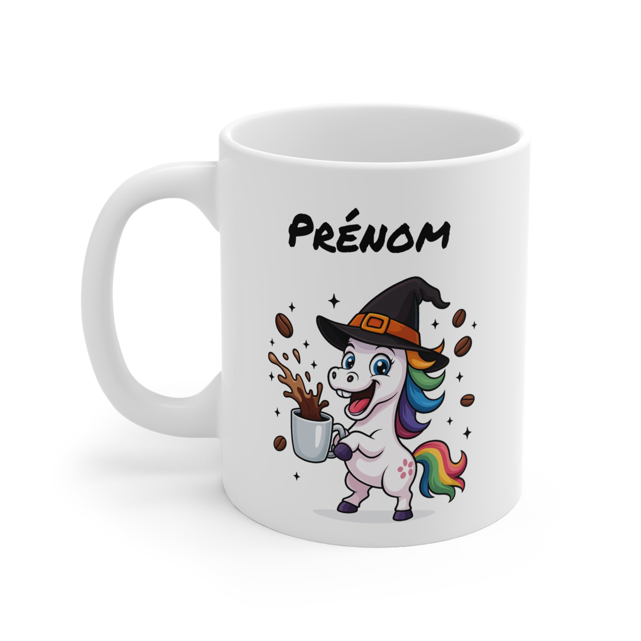 Mug Personnalisé Licorne Sorcière Halloween 325ml – Tasse Céramique Prénom Arc-en-Ciel Magique – Cadeau Original
