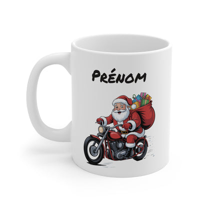 Mug Personnalisé Père Noël à Moto 325ml – Tasse Céramique Prénom Cadeau Original Motard