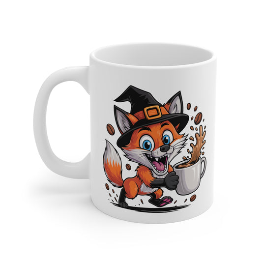 Mug Renard Sorcier Café – Tasse Céramique 325ml – Illustration Animalière Drôle Halloween – Passe Micro-Ondes et Lave-Vaisselle