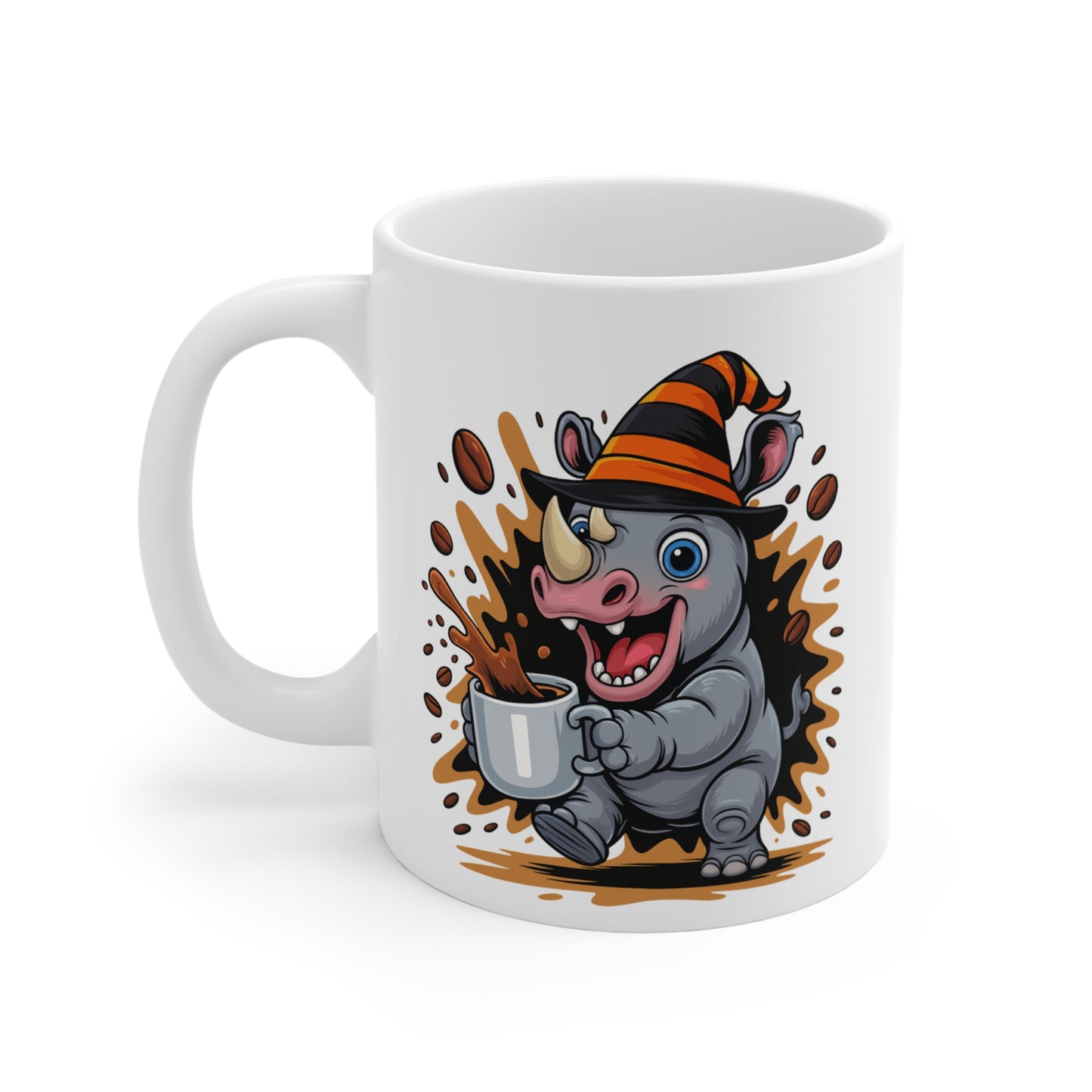 Mug Rhinocéros Sorcier Café – Tasse Céramique 325ml – Illustration Animalière Drôle Halloween