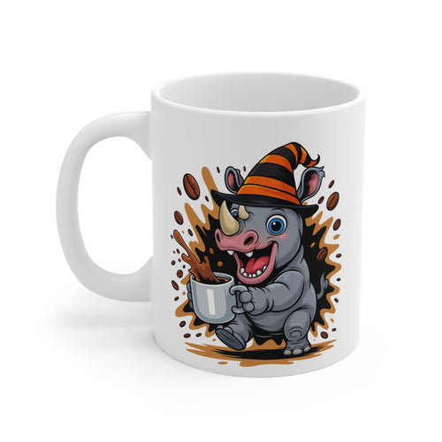Mug Rhinocéros Sorcier Café – Tasse Céramique 325ml – Illustration Animalière Drôle Halloween