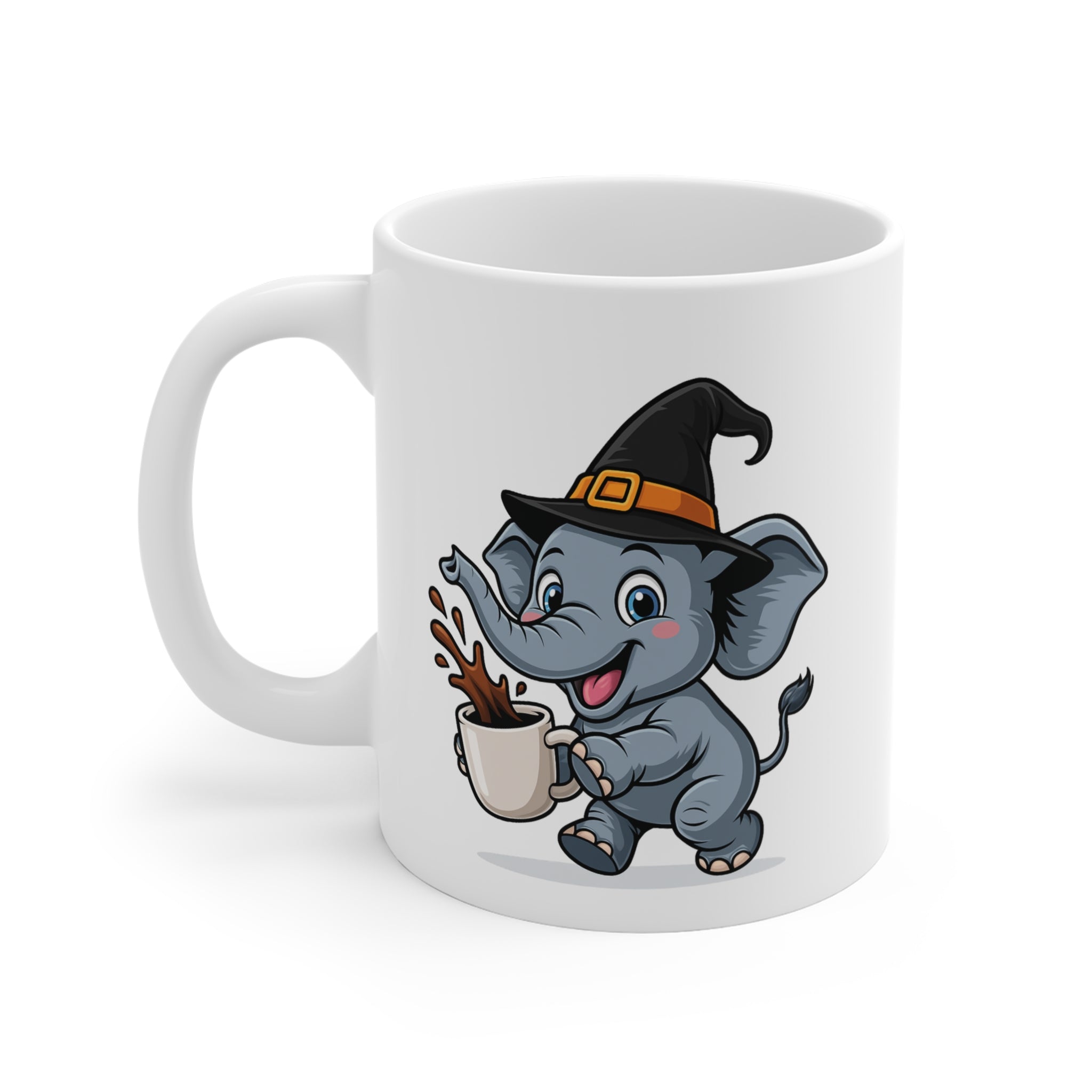 Mug Éléphant Sorcier Café – Tasse Céramique 325ml – Illustration Animalière Drôle Halloween