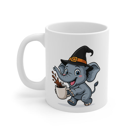 Mug Éléphant Sorcier Café – Tasse Céramique 325ml – Illustration Animalière Drôle Halloween