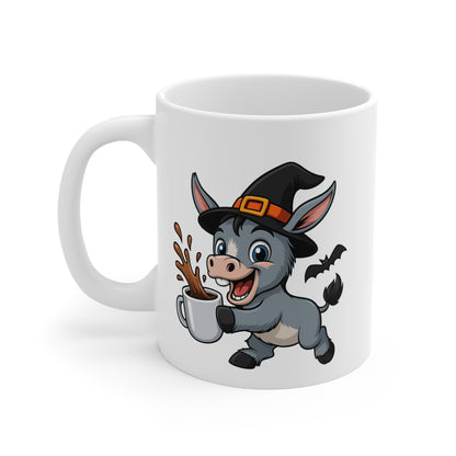 Mug Âne Sorcier Café – Tasse Céramique 325ml – Illustration Animalière Drôle Halloween